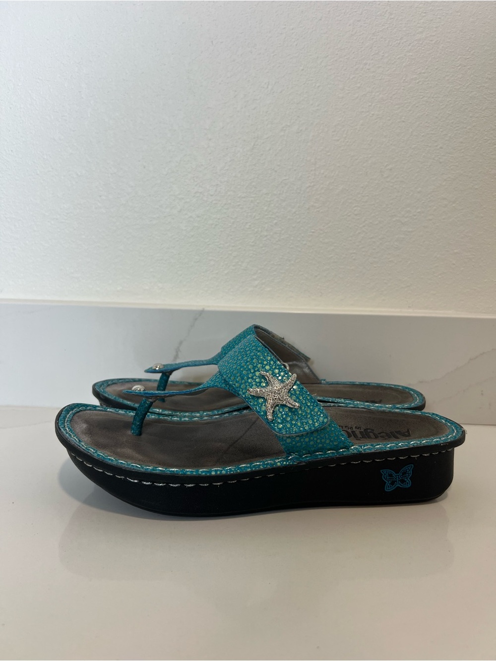 Alegria Teal Starfish Wedge Sandal size 40